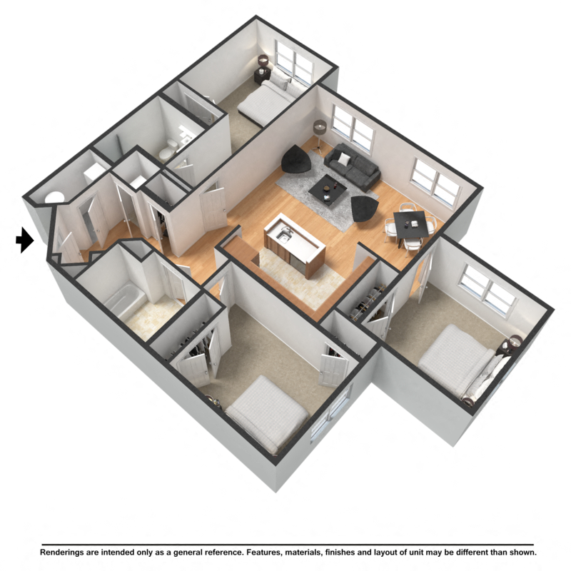 Floor plan for 3 beds, 2 baths, 1209 sqft